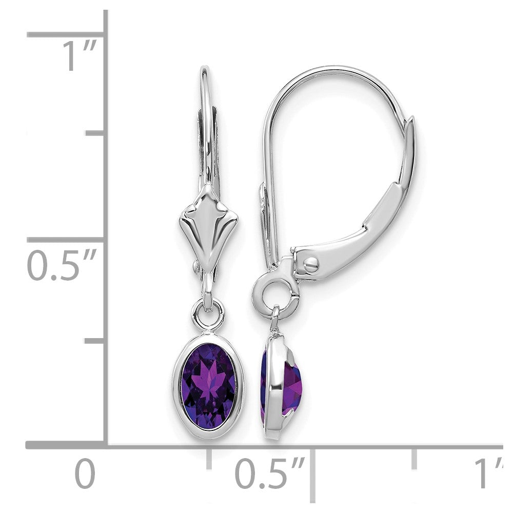 14k White Gold 6x4 Oval Bezel February/Amethyst Leverback Earrings