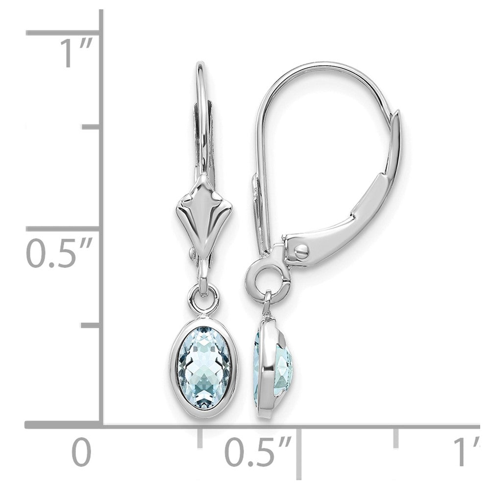 14k White Gold 6x4 Oval Bezel March/Aquamarine Leverback Earrings