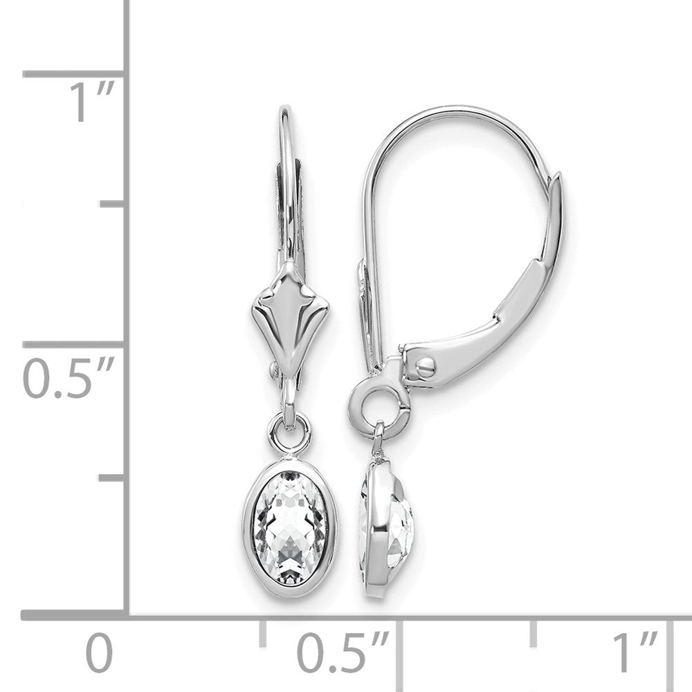 14k White Gold 6x4 Oval Bezel April/White Topaz Leverback Earrings