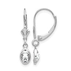 14k White Gold 6x4 Oval Bezel April/White Topaz Leverback Earrings