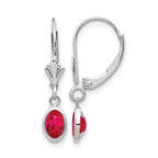 14k White Gold 6x4 Oval Bezel July/Ruby Leverback Earrings