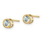 14k 4mm Round Bezel March/Aquamarine Post Earrings
