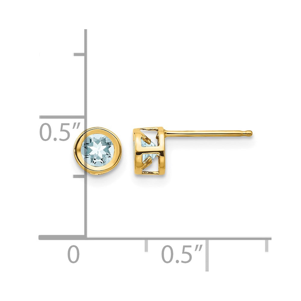 14k 4mm Round Bezel March/Aquamarine Post Earrings