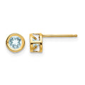 14k 4mm Round Bezel March/Aquamarine Post Earrings