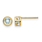 14k 4mm Round Bezel March/Aquamarine Post Earrings