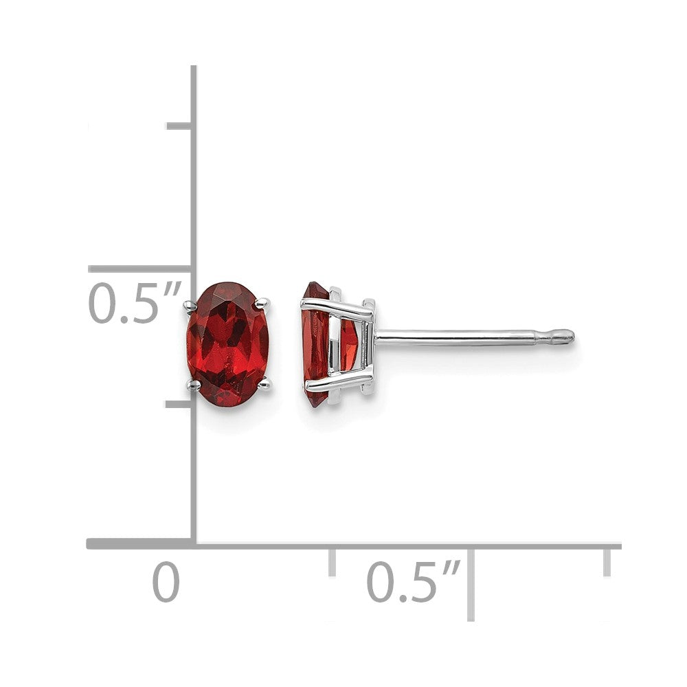 14k White Gold 6x4 Oval January/Garnet Post Earrings