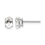 14k White Gold 6x4 Oval April/White Topaz Post Earrings