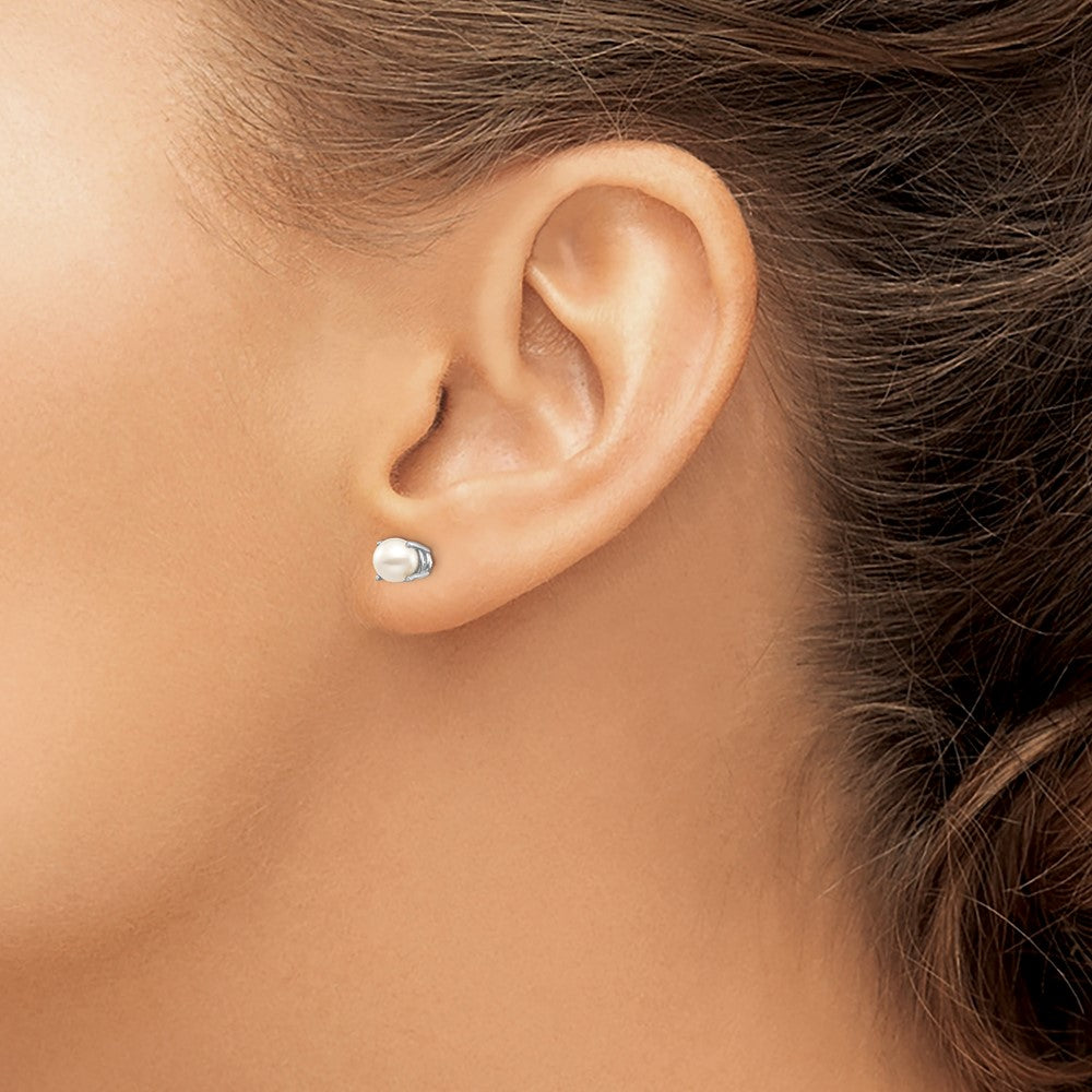 14k White Gold 4.5mm Round June/Freshwater Cultured Pearl Post Earrings