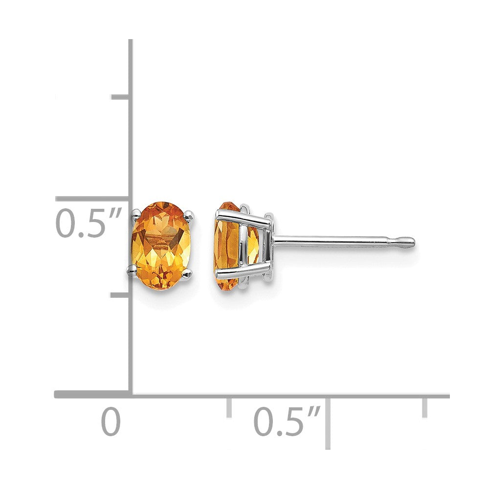 14k White Gold 6x4 Oval November/Citrine Post Earrings