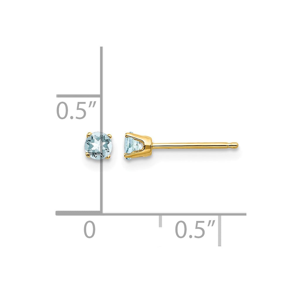 14k 3mm Round March/Aquamarine Post Earrings