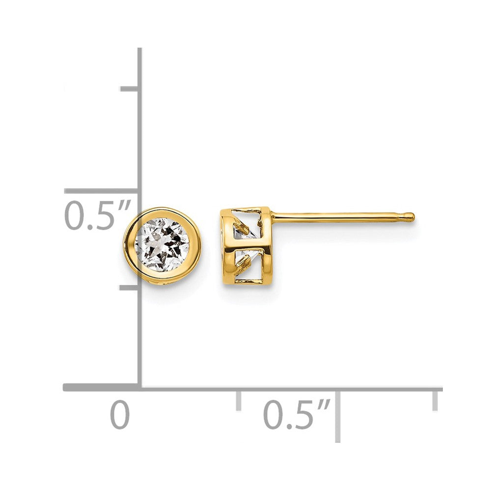 14k 4mm Round Bezel April/White Topaz Post Earrings