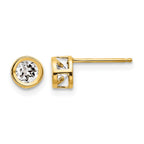 14k 4mm Round Bezel April/White Topaz Post Earrings