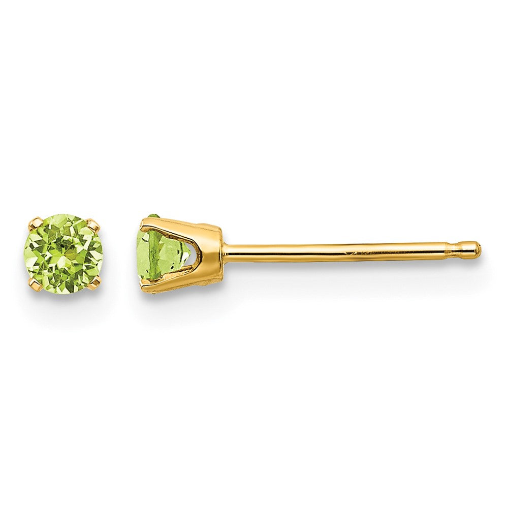 14k 3mm Round August/Peridot Post Earrings