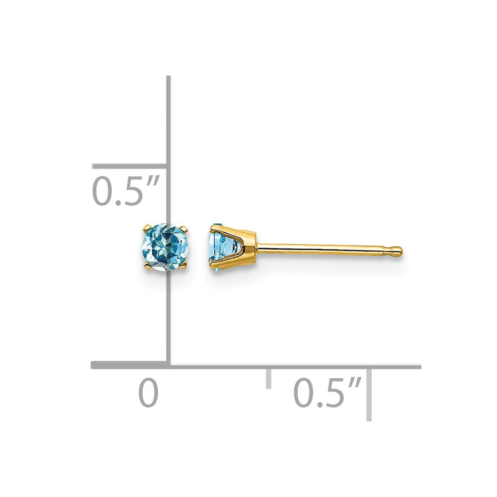 14k 3mm Round December/Blue Topaz Post Earrings