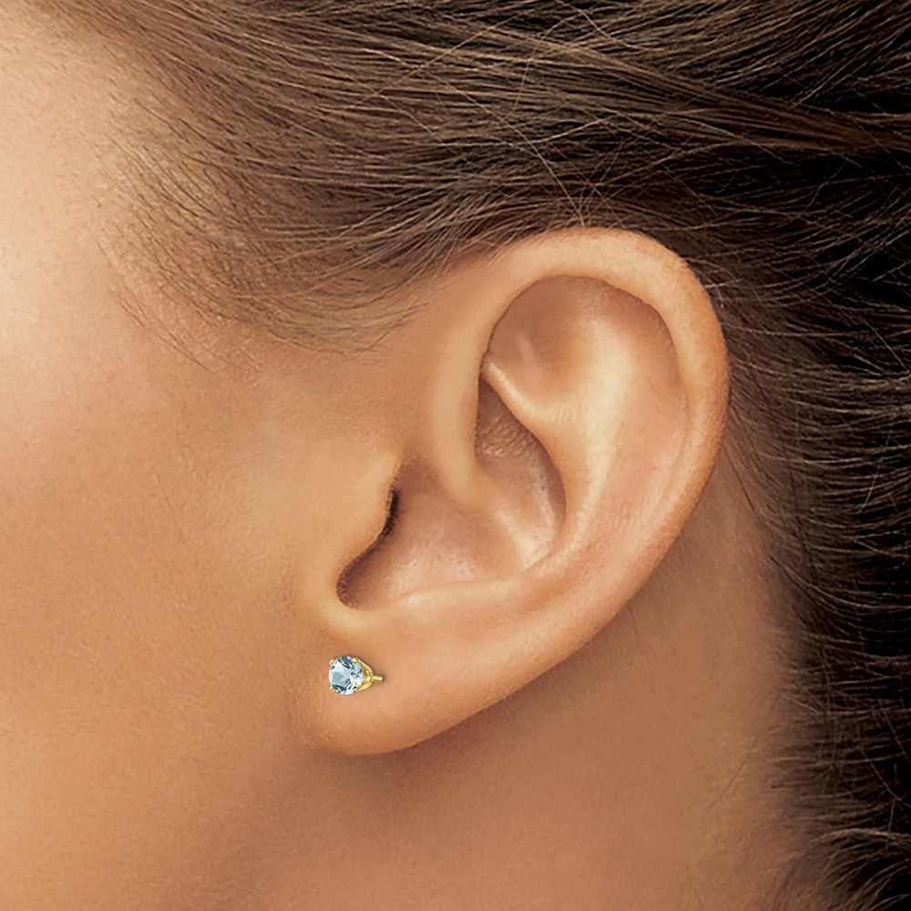 14k 4mm Round March/Aquamarine Post Earrings