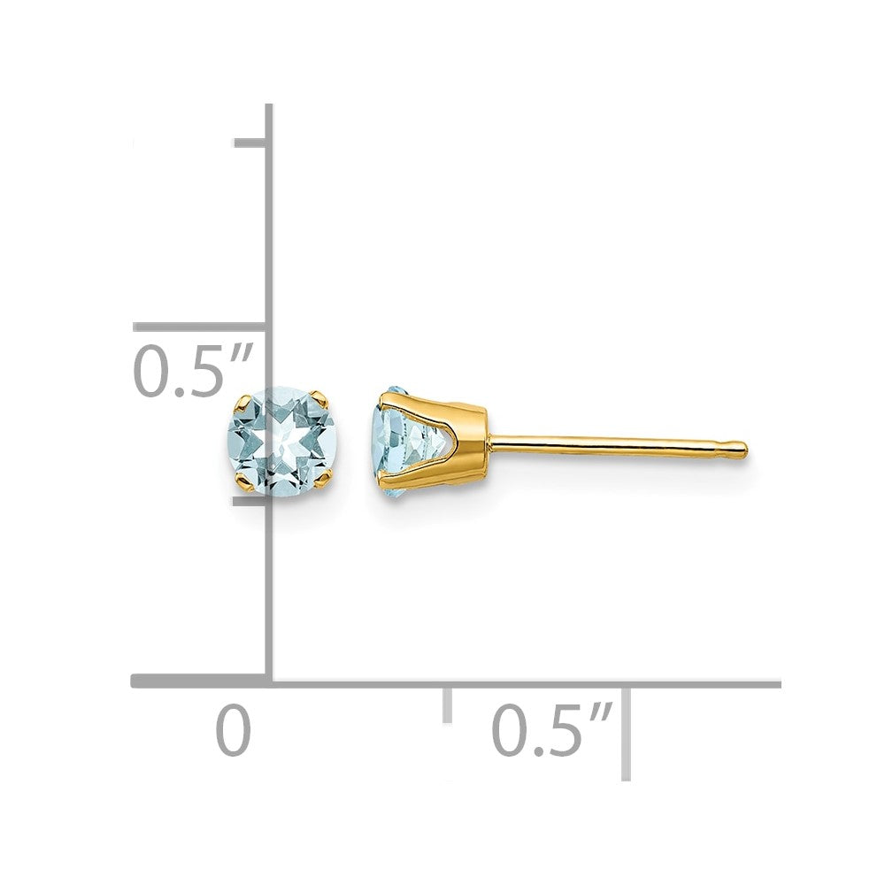 14k 4mm Round March/Aquamarine Post Earrings