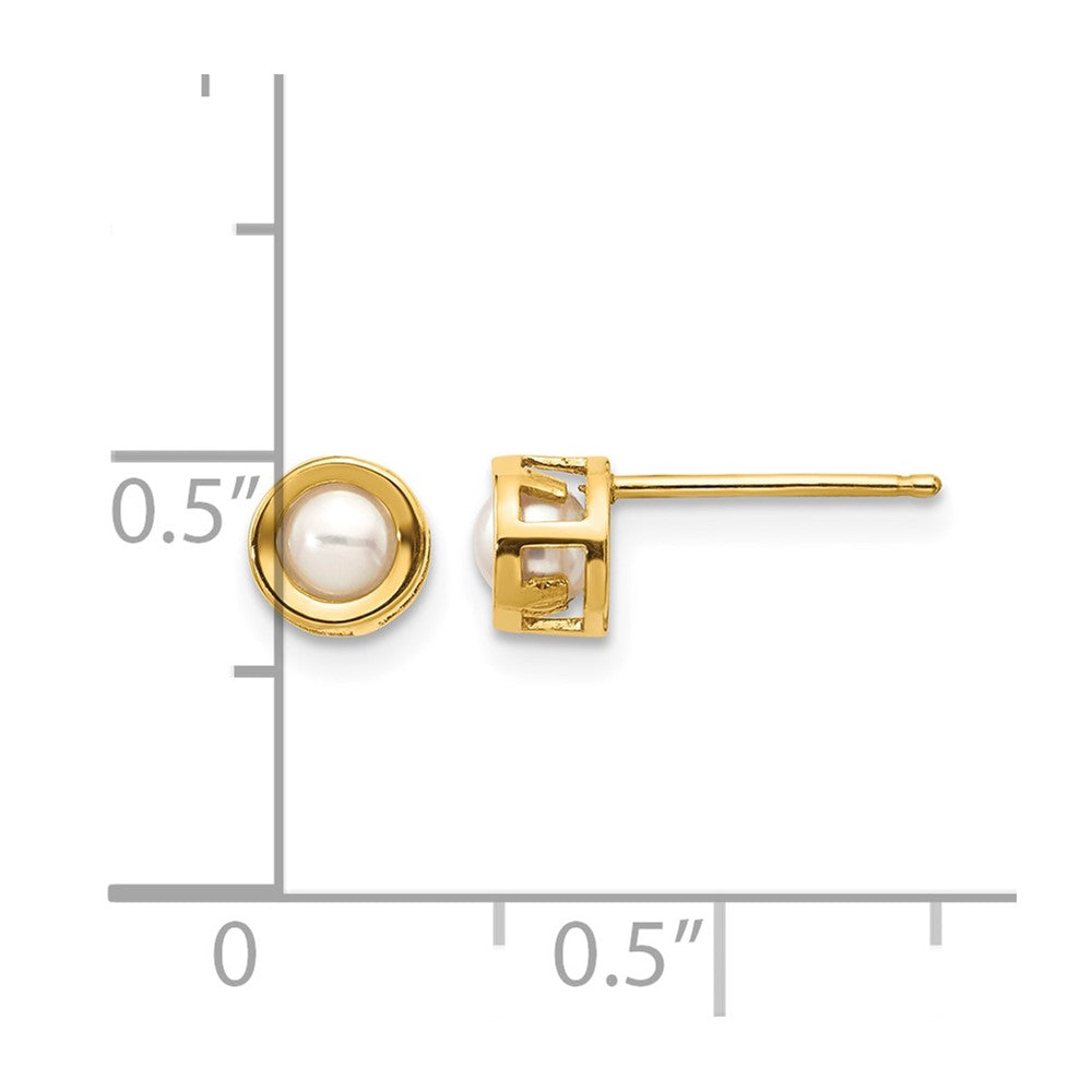 14k 4mm Round Bezel June/Freshwater Cultured Pearl Post Earrings