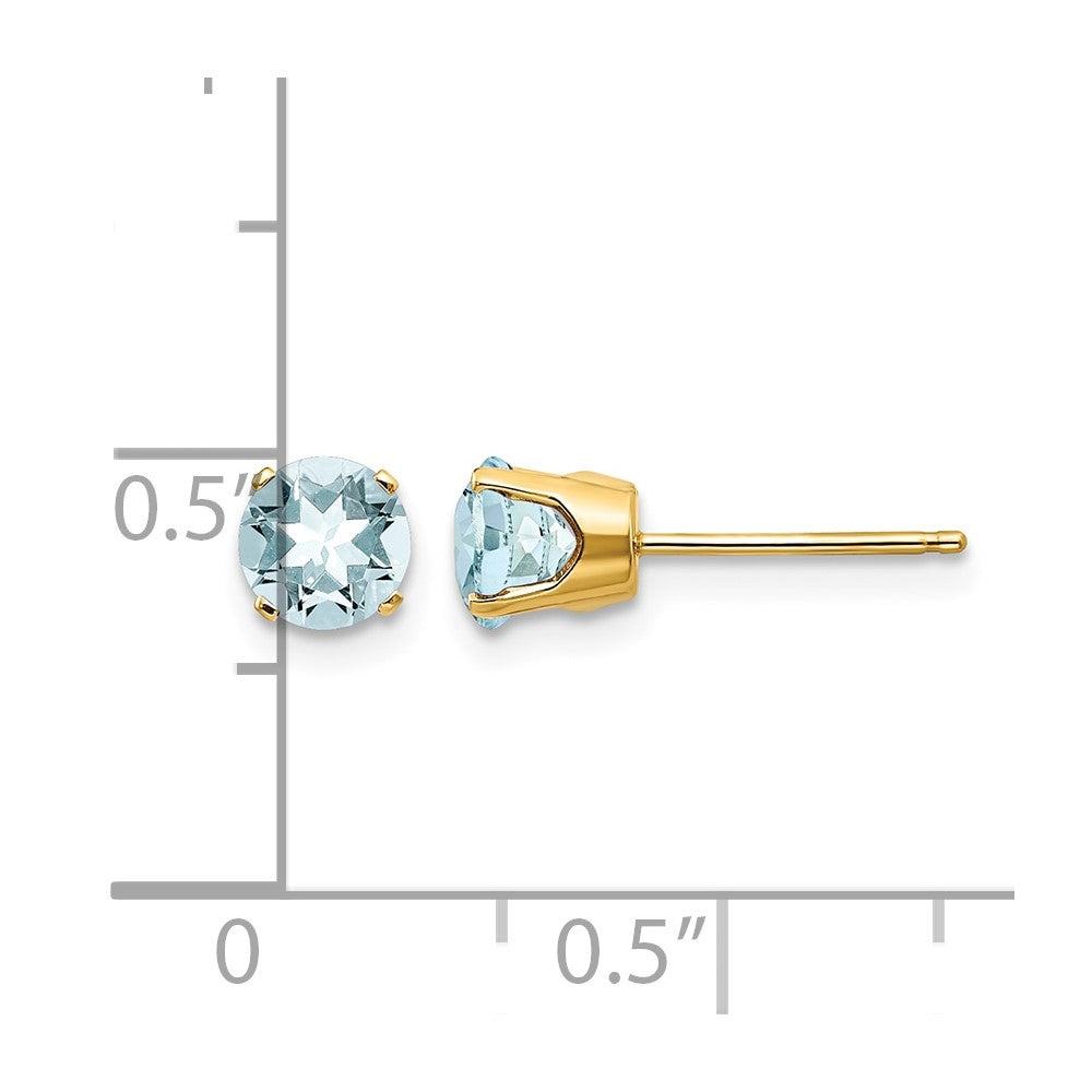 14k 5mm Round Aquamarine Earrings - March