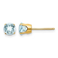 14k 5mm Round Aquamarine Earrings - March