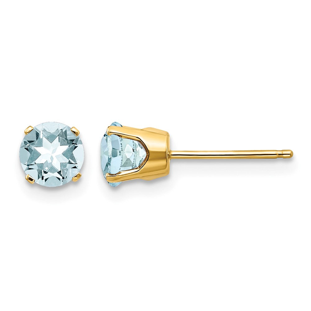 14k 5mm Round Aquamarine Earrings - March