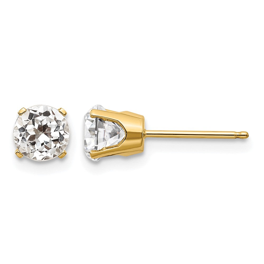 14k 5mm Round White Topaz Earrings - April