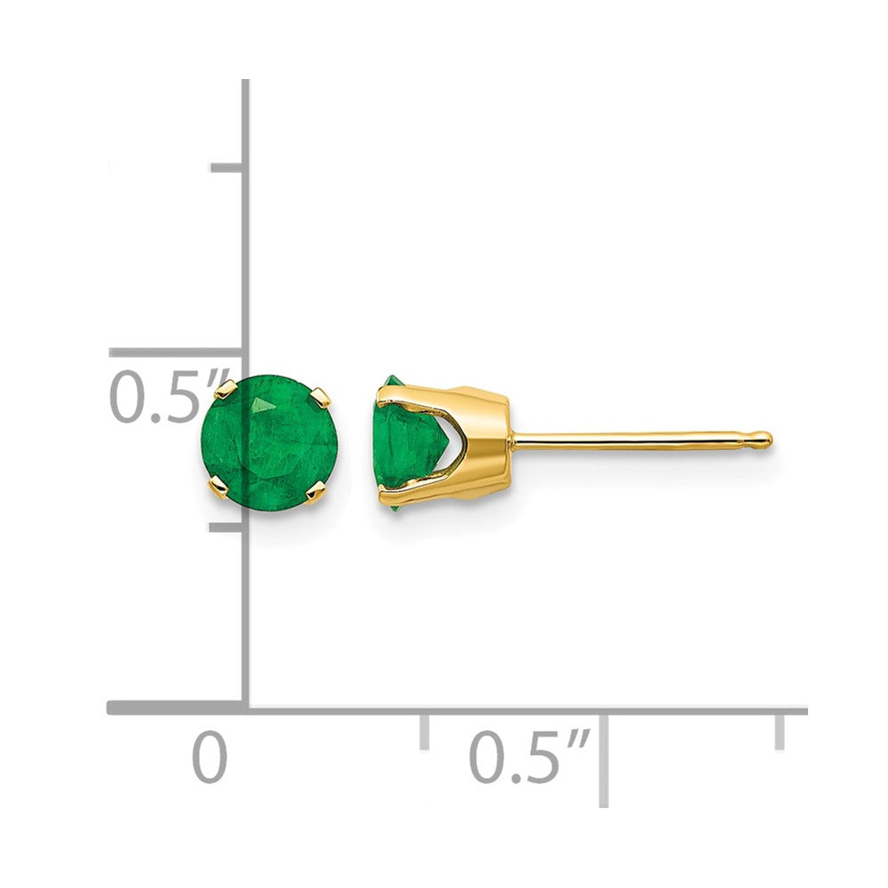 14k 5mm Round Natural Emerald Earrings - May