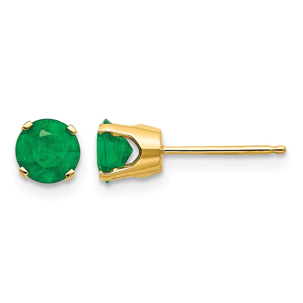 14k 5mm Round Natural Emerald Earrings - May