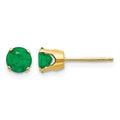 14k 5mm Round Natural Emerald Earrings - May