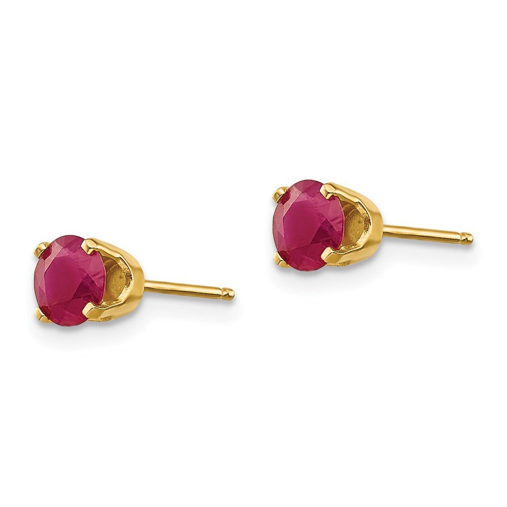 14k 5mm Round Ruby Earrings - July