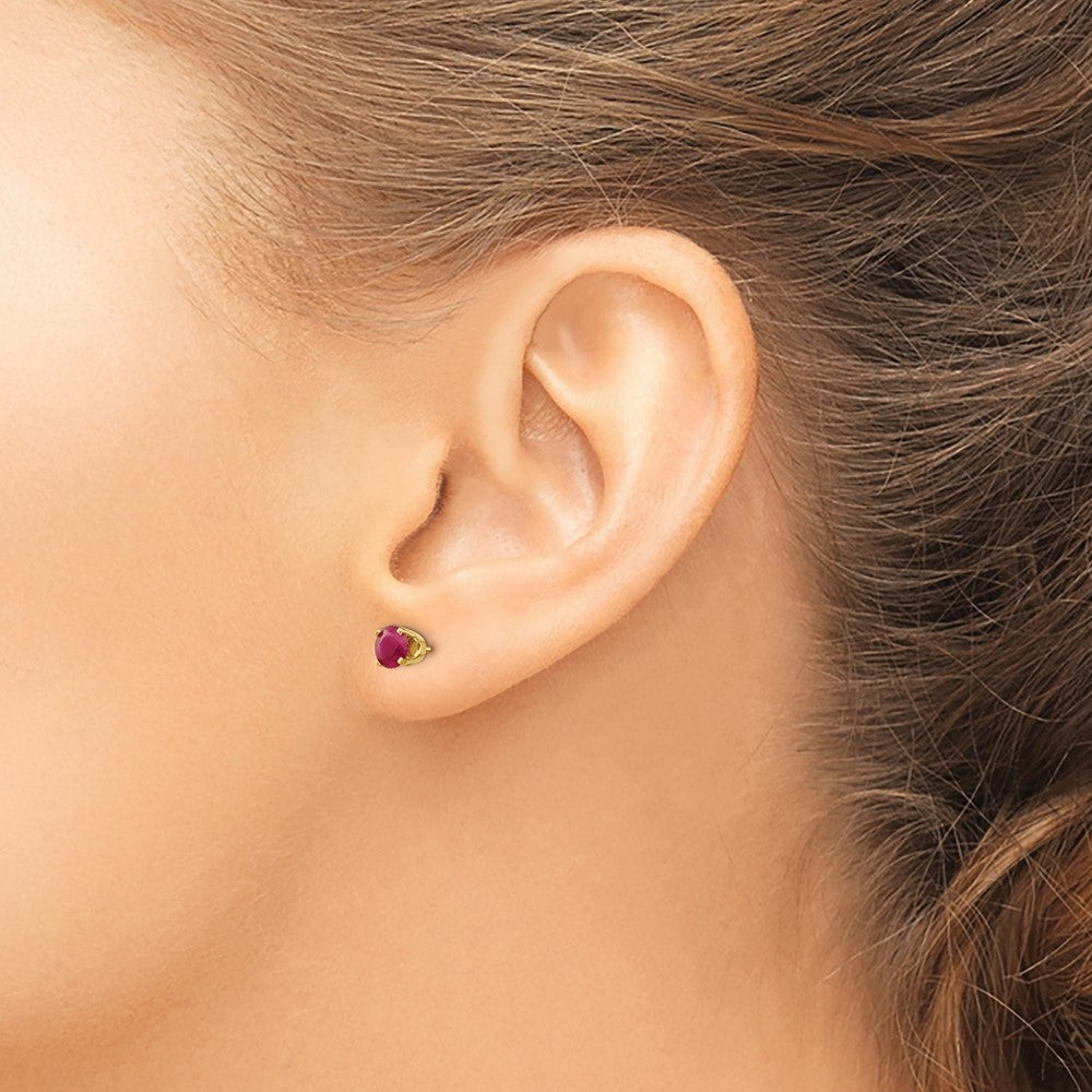 14k 5mm Round Ruby Earrings - July