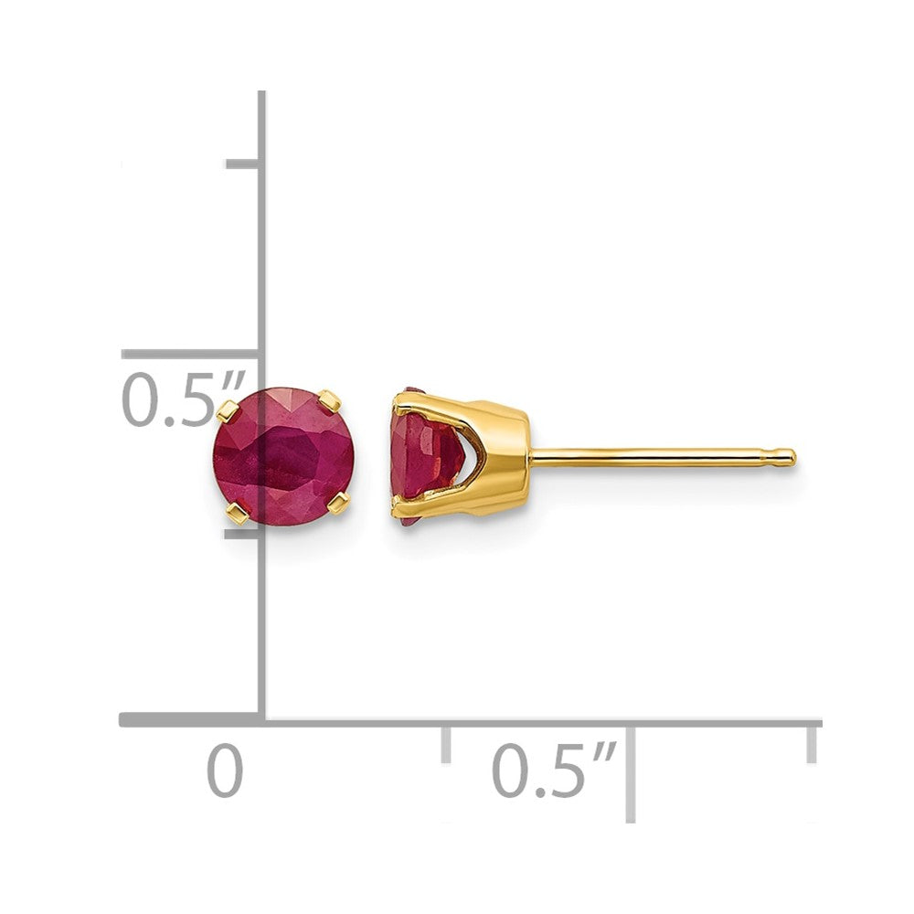 14k 5mm Round Ruby Earrings - July