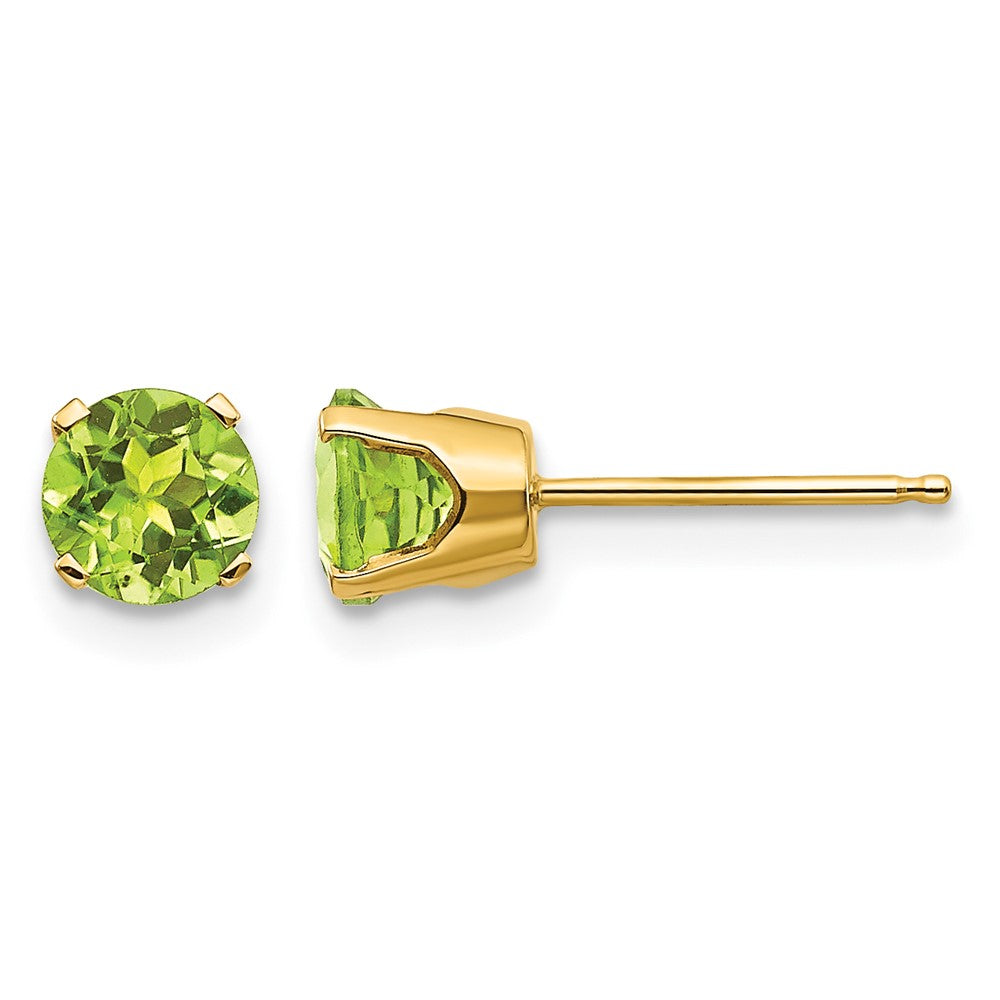 14k 5mm Round Peridot Earrings - August