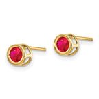 14k 4mm Round Bezel July/Ruby Post Earrings