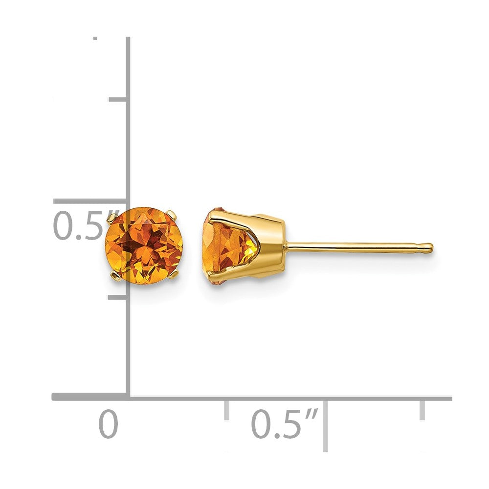 14k 5mm Round Citrine Earrings - November
