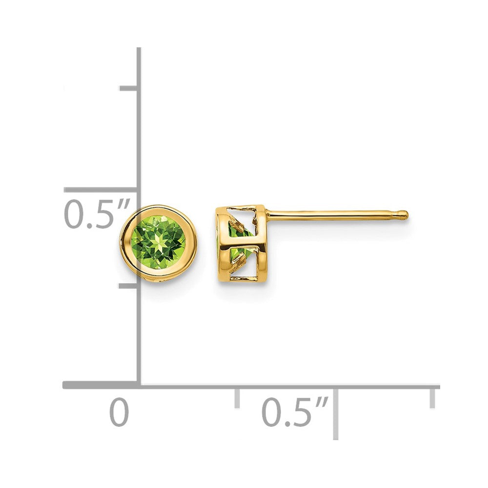 14k 4mm Round Bezel August/Peridot Post Earrings