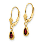 14k 6x4mm Pear Bezel January/Garnet Leverback Earrings