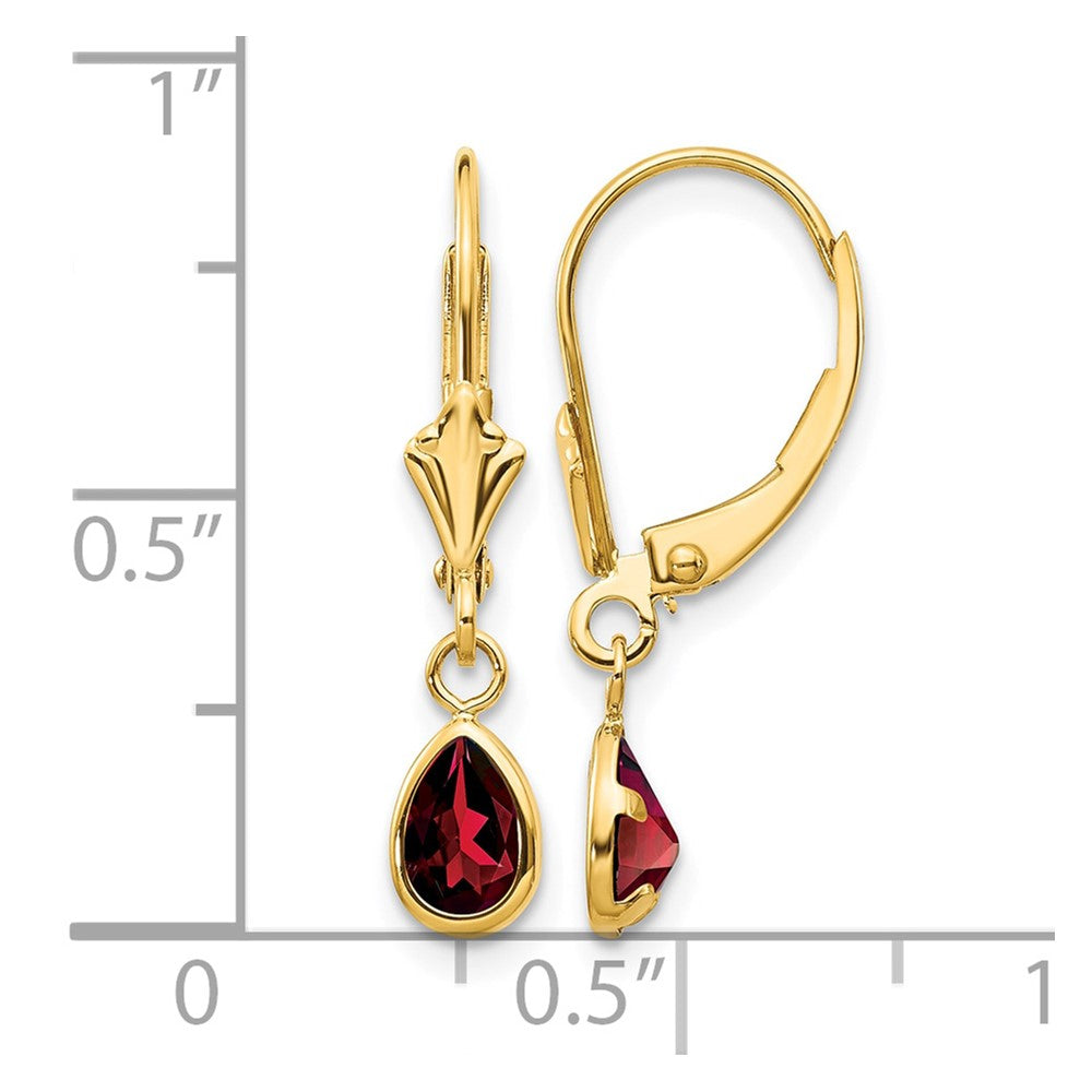 14k 6x4mm Pear Bezel January/Garnet Leverback Earrings