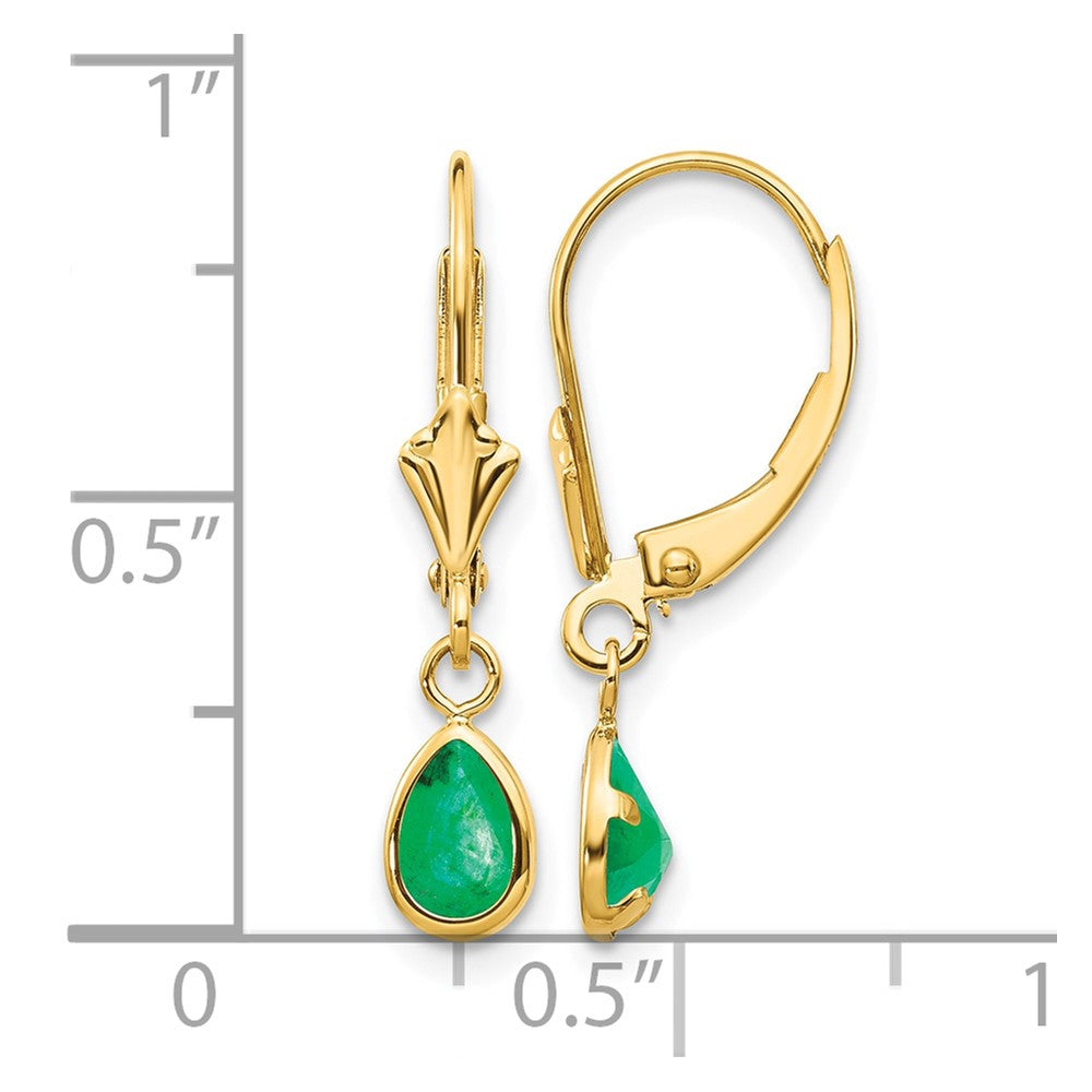 14k 6x4mm Pear Bezel May/Emerald Leverback Earrings