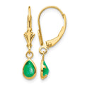 14k 6x4mm Pear Bezel May/Emerald Leverback Earrings