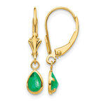14k 6x4mm Pear Bezel May/Emerald Leverback Earrings