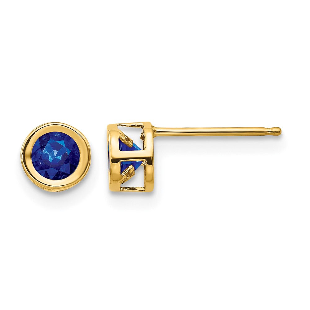 14k 4mm Round Bezel September/Sapphire Post Earrings