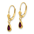 14k 6x4mm Pear Bezel June/Rhodolite Garnet Leverback Earrings