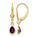 14k 6x4mm Pear Bezel June/Rhodolite Garnet Leverback Earrings
