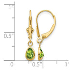 14k 6x4mm Pear Bezel August/Peridot Leverback Earrings