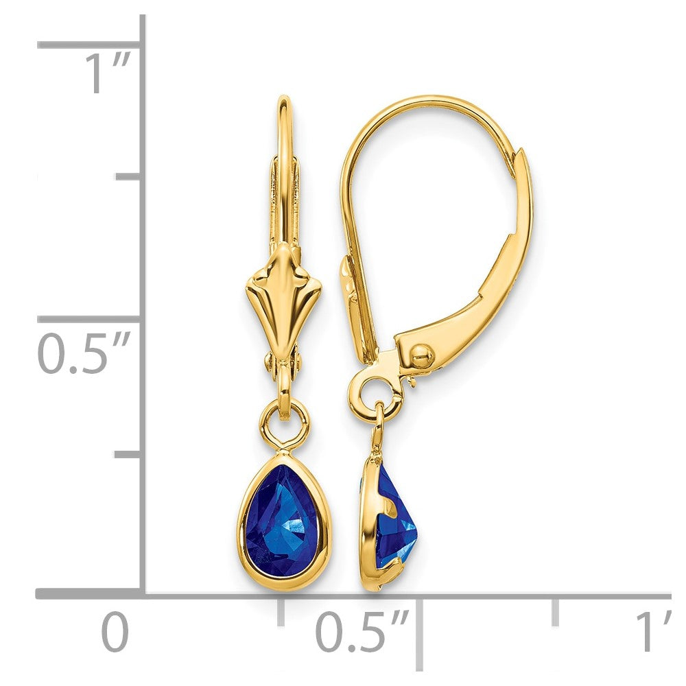 14k 6x4mm Pear Bezel September/Sapphire Leverback Earrings