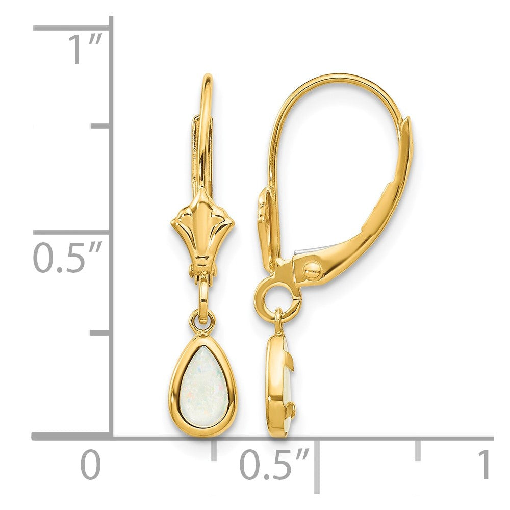 14k 6x4mm Pear Bezel October/Opal Leverback Earrings