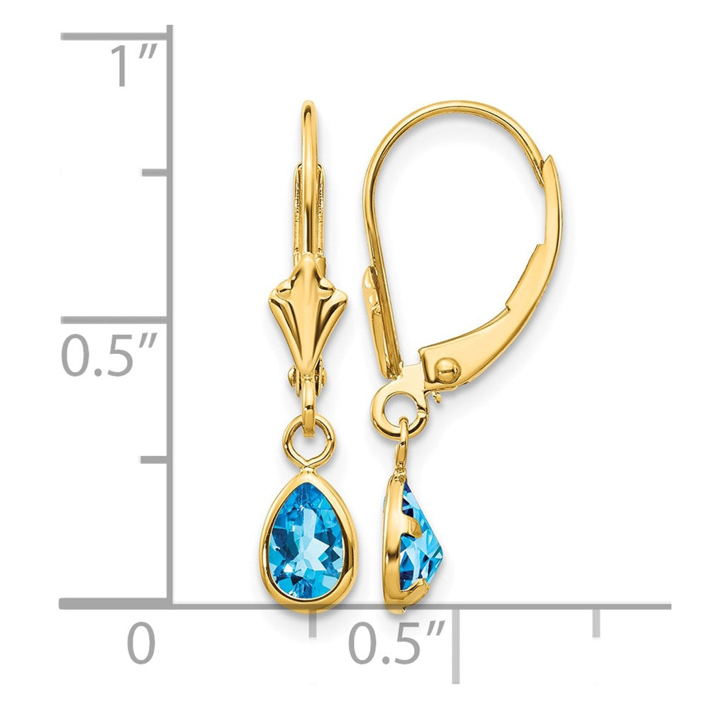 14k 6x4mm Pear Bezel December/Blue Topaz Leverback Earrings
