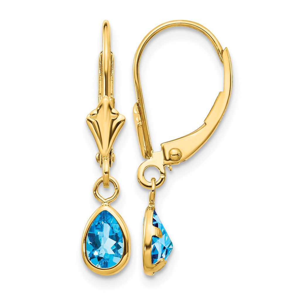 14k 6x4mm Pear Bezel December/Blue Topaz Leverback Earrings