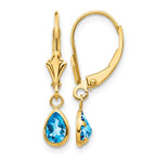 14k 6x4mm Pear Bezel December/Blue Topaz Leverback Earrings
