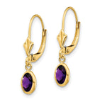 14k 6x4 Oval Bezel February/Amethyst Leverback Earrings